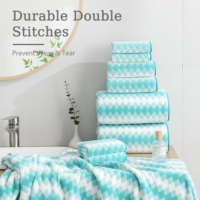 8 Piece Bathroom Towel Set |2 Oversized Bath Towels,2 Hand Towels,4 Washcloths| 600GSM Soft Hotel Towel Set Extra Large Bath Sheet for Bathroom,Highly Absorbent Quick Dry Bath Towel Collections,Teal