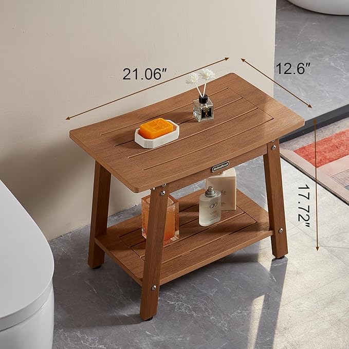 Large HDPS Shower Bench Seat, Waterproof Shower Stool for Inside, Bath Chair Seat for Shaving Legs, Spa Foot Rest with Adjustable Feet, No Maintenance, Indoor/Outdoor Use, Brown