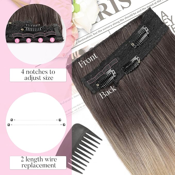 Invisible Wire Hair Extensions Layered Long Wavy Hairpiece for Women Transparent Wire Adjustable Size 6 Secure Clips Invisible Headband Hair Extension Brown to Blonde 20 Inch
