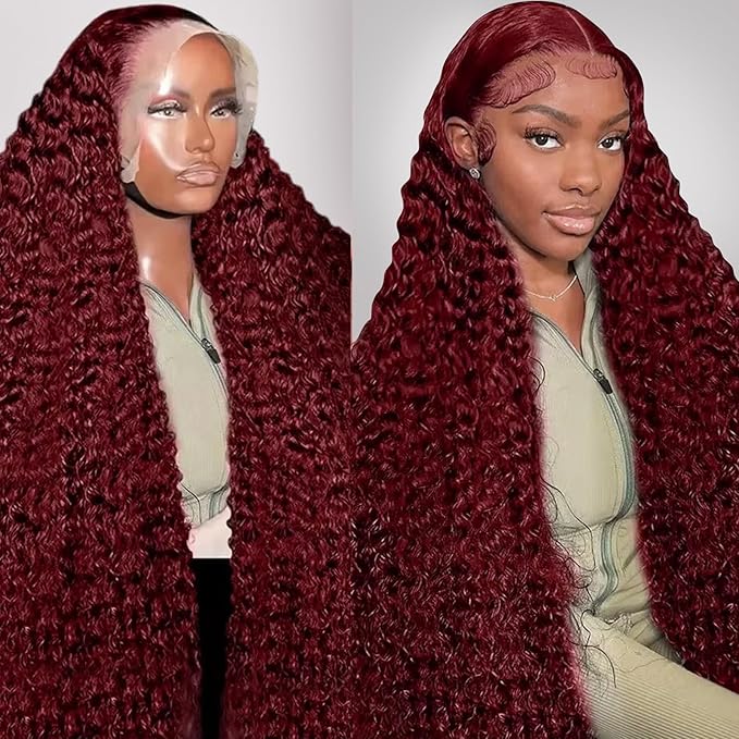 32 Inch 13x6 99j Burgundy Lace Front Wigs Human Hair Wigs For Women 180% Density 99J HD Deep Wave Lace Frontal Wigs Curly Wine Burgundy Wig Pre Plucked With Baby Hair