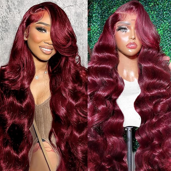 99J Burgundy Lace Front Wigs Human Hair 22 Inch 13x6 HD Lace Front Wigs Human Hair 200 Density Body Wave Wigs Colored Lace Frontal Wigs For Women