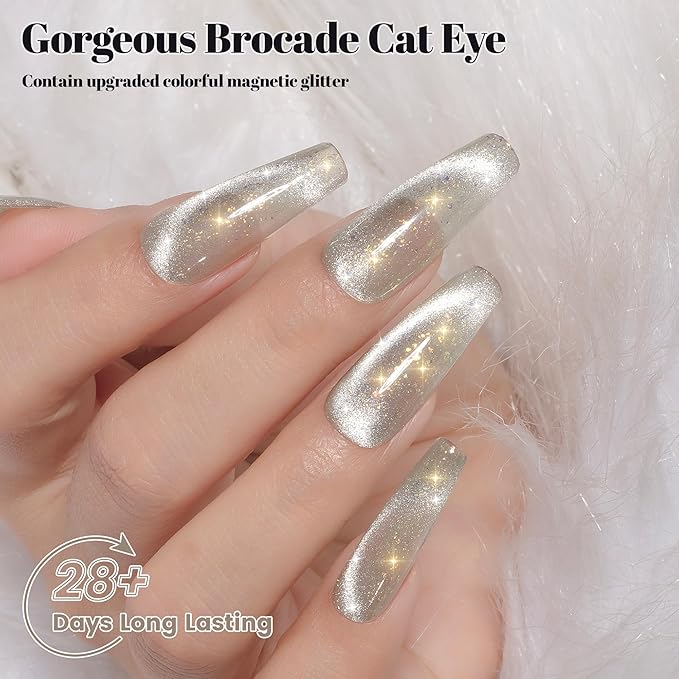 YTD Likomey Cat Eye Gel Nail Polish,15ml Olive Green Brocade Glitter Iridescent Holographic Translucent Neutral Jelly Sheer Shiny Magnetic Opal Shimmer Fall Winter UV Gel with Magnet Stick,MY361