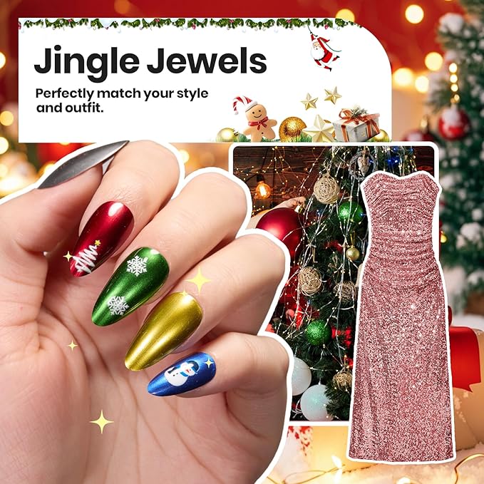Beetles Chrome Metallic Nail Polish Set - Jingle Jewels 6 Colors Quick-Drying Glossy Mirror Nail Polish Shiny Chrome Effect Fingernail Polish DIY Nail Art Christmas Gift for Women Salon Home