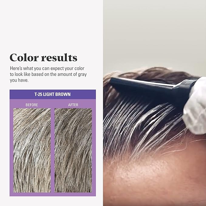Just For Men Touch of Gray, Mens Hair Color Kit with Comb Applicator for Easy Application, Great for a Salt and Pepper Look - Light Brown, T-25, Pack of 2