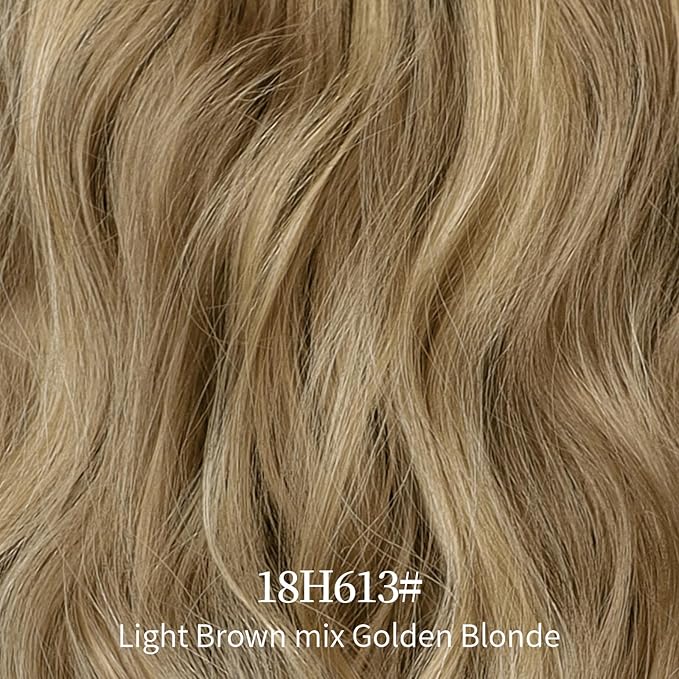 KooKaStyle Invisible Wire Hair Extensions with Transparent Headband Adjustable Size 4 Secure Clips Long Wavy Secret Wire Hairpiece for Women (20 Inch, Light Brown mix Golden Blonde)