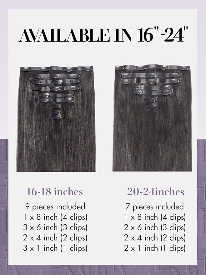 LUVME Clip in Hair Extensions Real Human Hair, Remy Human Hair Extensions Clip ins for Women, Natural Black Extensions, 18inch 135g 9Pcs Sliky Straight Hair