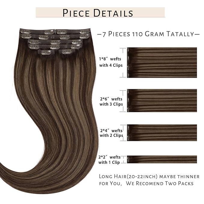 Caliee Brown Clip in Hair Extensions 18Inch Invisible PU Clip in Human Hair Thick Hair Extensions for Full Head 110G R2-2-6 Balayage Chestnut Brown Mixed Dark Brown Soft Natural Hair Extensions 7Pcs