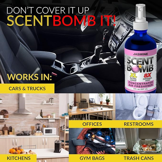 Scent Bomb Air Freshener Spray, Long-Lasting Odor Eliminator for Home & Car, Effective Deodorizer Spray for Kitchen, Bathroom, Fresh Room Spray & Smell Neutralizer, Jasmine