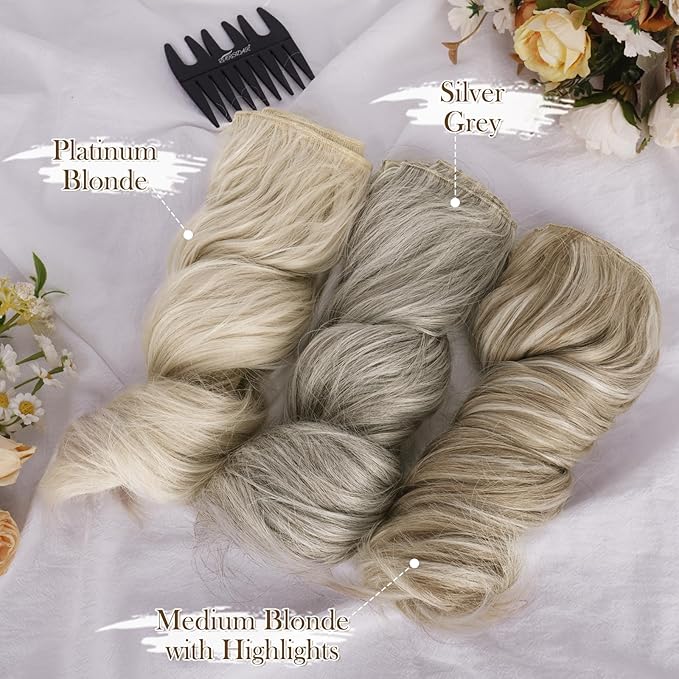 BARSDAR Short Wavy Clip in Hair Extensions - 12 Inch Blonde Clip in Hair Extensions for Women - 6PCs Thick Soft Synthetic Clip-ins Hairpieces Daily - Medium Blonde with Highlights