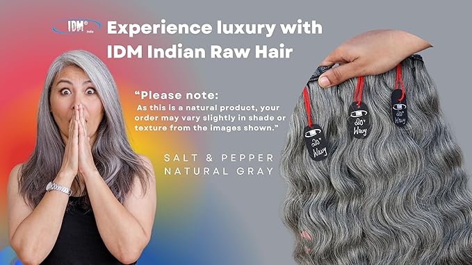 20” Wavy Salt & Pepper/Natural Gray 3 bundles. Its 100% Natural Indian Virgin Raw Hair Extensions .Natural color unprocessed and not treated with any kind of chemicals