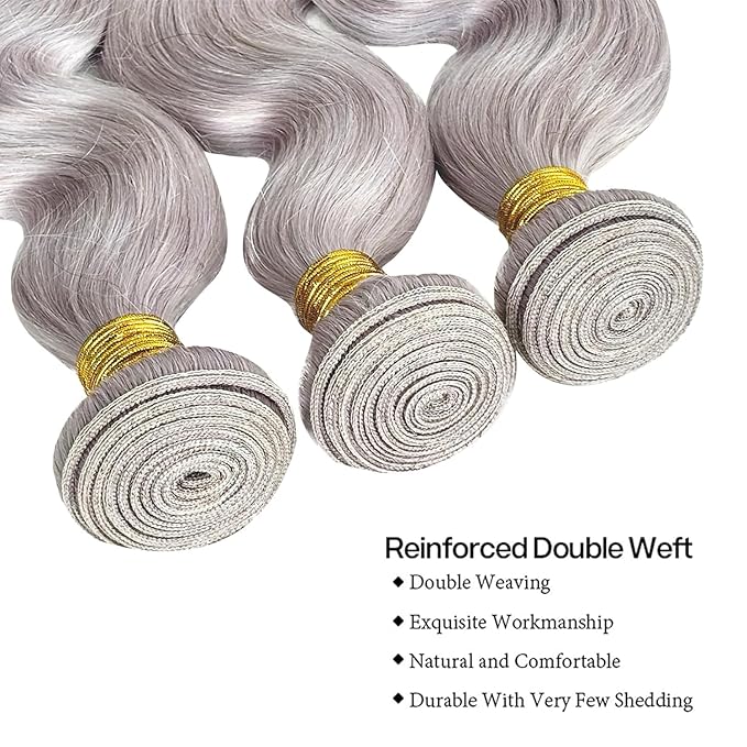 Gray Bundles Human Hair Silver Body Wave Bundle Brazilian Unprocessed Virgin Hair 3 Bundles 26 28 30 Inch Light Grey Bundle