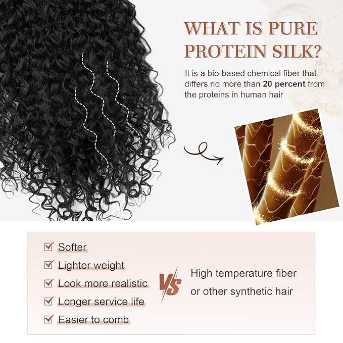 Clip in Hair Extensions, FLUFYMOOZ 4PC 100％ Pure Protein Silk Hair Extensions Long Soft Natural Hairpiece 20 Inch Curly Hair Extension for Women (Black)