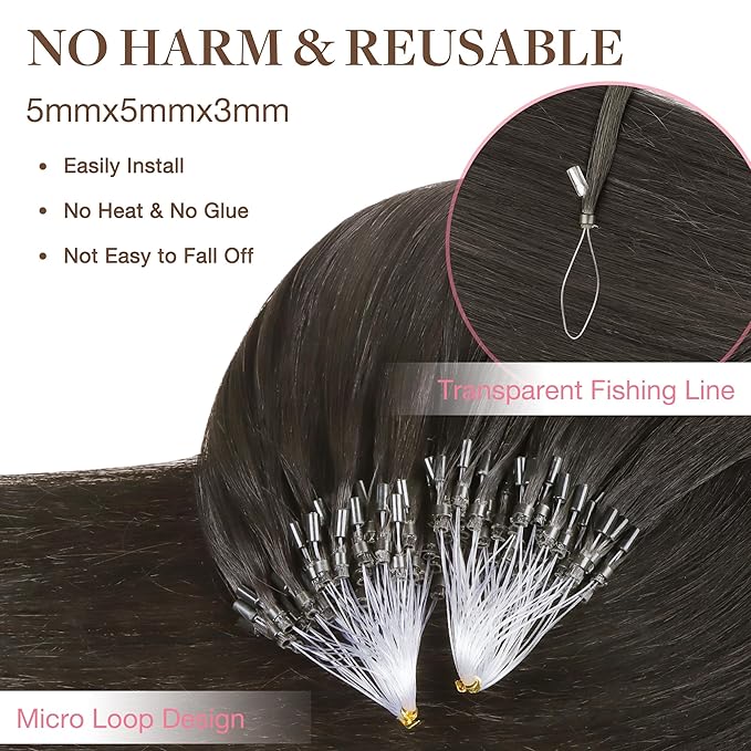 GOO GOO Micro Link Tip Hair Extensions Real Human Hair, 22inch 50g 50S, Cold Fusion Micro Link Tip Hair Extensions, Invisible Remy, 1C Mocha Brown