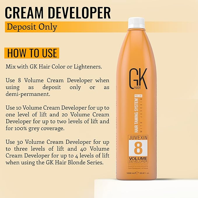Global Keratin GK HAIR Professional Hair Creme 8 Volume Developer 33.8 Fl Oz for Hair Coloring Bleach - High-Performance Long Lasting Semi-Permanent Hair Color Toner Dye
