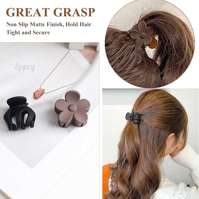 Classic Assorted Hair Claw Clips for Women Thick/Thin Hair, Set of 5, Brown & Black (01)