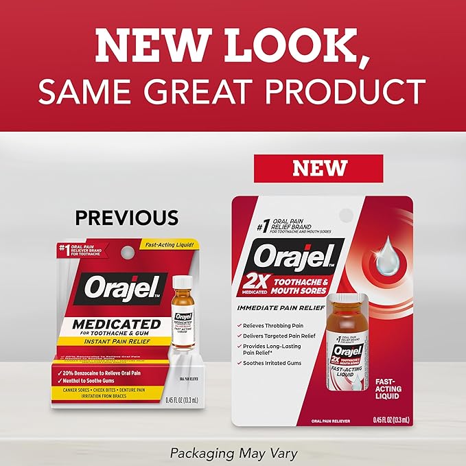 Orajel 2X Medicated Toothache & Mouth Sores Liquid, 0.45 fl oz