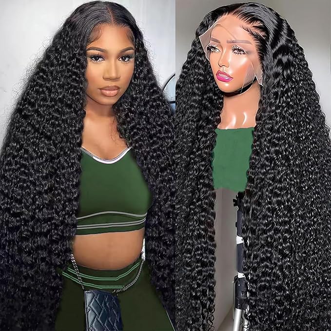 32 Inch HD Transparent Deep Wave Lace Front Wigs Human Hair 200% Density 13x4 Wet and Wave Human Hair Wig Glueless Deep Wave Frontal Wig for Women Pre Plucked Curly Human Hair Wig