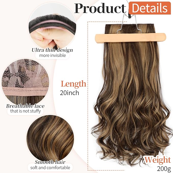 Kookastyle Clip in Hair Extensions, Natural Long Layered Soft Invisible Synthetic Curly Hairpieces for Women,4 pcs(20 Inch,Balayage Dark Brown to Chestnut)