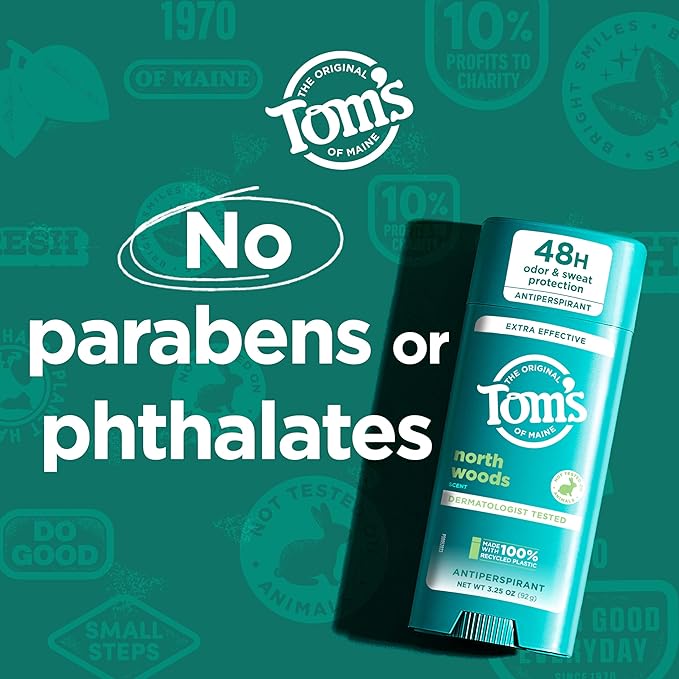 Tom’s of Maine North Woods Antiperspirant Deodorant for Men and Women, 48 HR Odor & Sweat Protection, Patchouli and Lavender Scent, 3.25 oz, 2-Pack