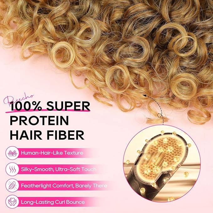 REECHO Clip in Hair Extensions - 4PCS 18" GoGo Curly Hair Extensions 100% Super Protein Hairpieces with Invisible Lace Weft Silky Soft Natural Look for Women - Mocha Foil with Lighter Ends