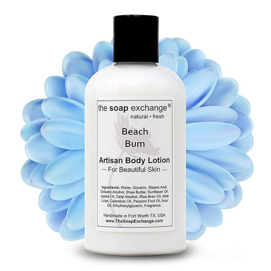 The Soap Exchange Body Lotion - Beach Bum Scent - Hand Crafted 8 fl oz / 240 ml Natural Artisan Skin Care for Hand, Face, & Body, Moisturize, Hydrate, & Protect. Made in the USA.