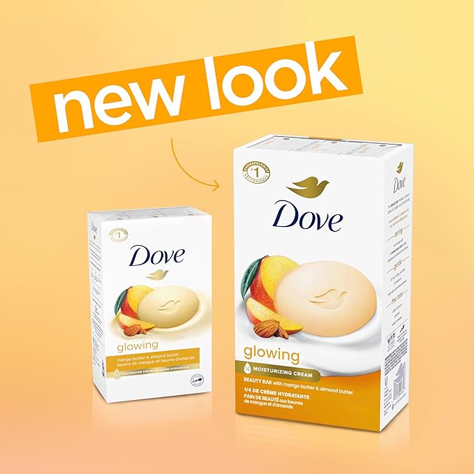 Dove Beauty Bar Soap Glowing Mango & Almond Butters, 8 Bars for Radiant Skin, Illuminates Skin 3.75 oz