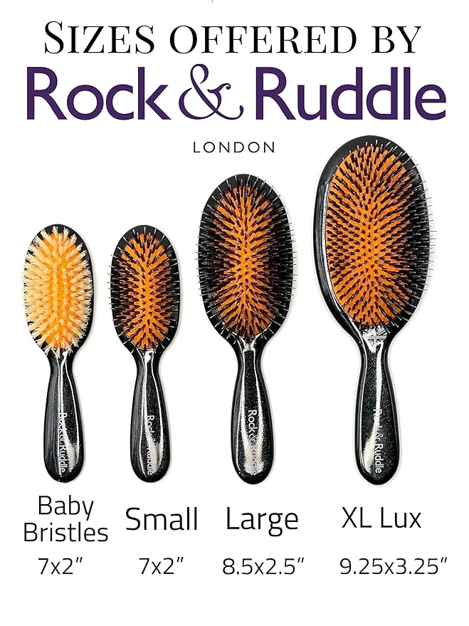 Rock & Ruddle Natural Mixed Boar Bristle Hair Brush for Women and Kids (Small 6.9") - Perfect for Wet or Dry Hair, Detangling Smoothing Blowdrying - Designed & Made in UK - Pink Blossom