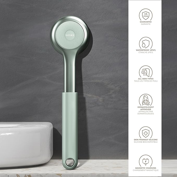 GESKE Sonic Full-Body Brush & Intensive Exfoliator | 8 in 1 | Electric Body Cleansing Brush | With SmartSonic Pulsations | Deep Cleansing, Exfoliation, Massage | Extendable Handle | Rough Skin Remover
