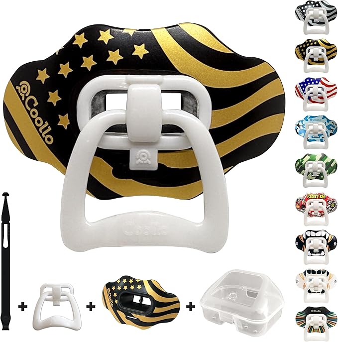 Football Mouth Guard Lip Guard 2-in-1 Transformer Pacifier Football Sports Lip Protector for Adults & Youth USA Flag & Fangs Mouthpiece (Case Included)