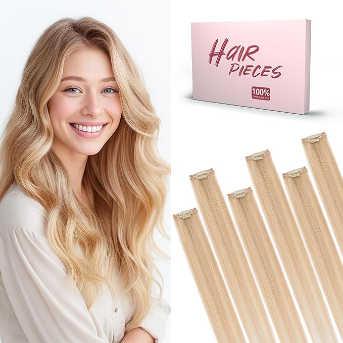 SEGO Clip In Short Hair Extensions Real Human Hair Single 6 Pcs Individual Clip Ins Highlight Remy Balayage Straight Soft Seamless Hairpieces for Women -12 Inch #18P613 Ash Blonde&Bleach Blonde