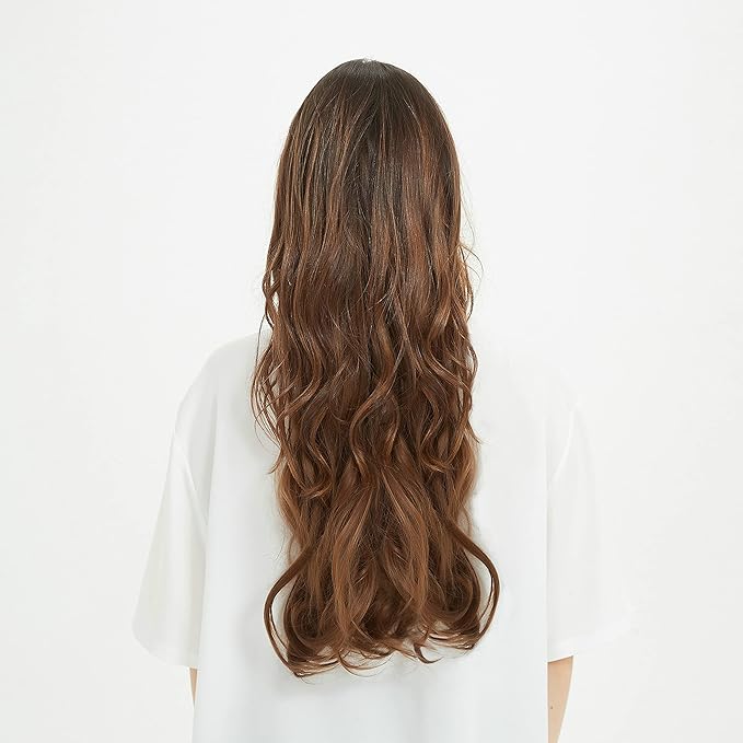 Invisible Wire Hair Extensions Transparent Wire Adjustable Size 4 Secure Clips Long Wavy Curly Secret Hairpiece 24 Inch for Women