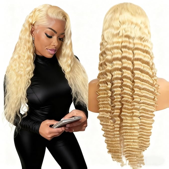 32 Inch 13x6 Lace Front Wigs Human Hair 613 Deep Wave Blonde 13x6 HD Lace Front Wigs Human Hair 200% Density Pre Plucked with Baby Hairs Wigs For Women Female