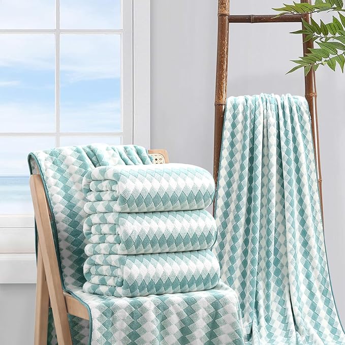 4 Piece Bath Towel Set Oversized Bath Sheet 35"x70" Bathroom Towel Extra Large Towel Set Soft Highly Absorbent & Quick Dry Premium Bath Sheet for Bathroom 600GSM Shower Towel Spa Gym Hotel,Aqua