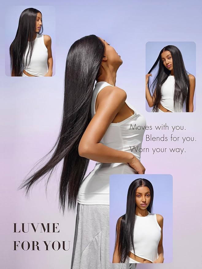 LUVME Invisible Clip in Hair Extensions Real Human Hair, Remy Human Hair Extensions Clip ins for Women, Natural Human Hair, 24 inch 110g 6Pcs, Natural Black