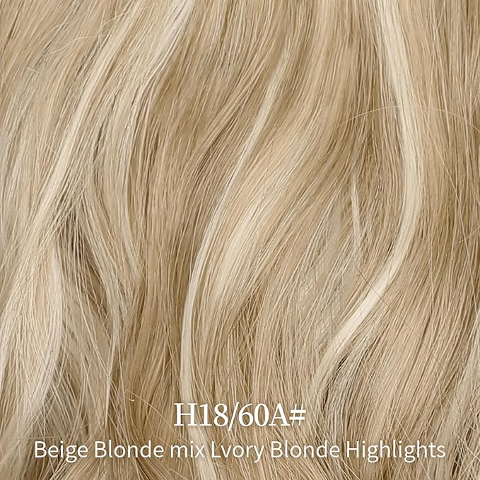 KooKaStyle Invisible Wire Hair Extensions with Transparent Wire Headband Adjustable Size 4 Secure Clips Long Wavy Hairpiece for Women(Beige Blonde mix Lvory Blonde Highlights 24inch)