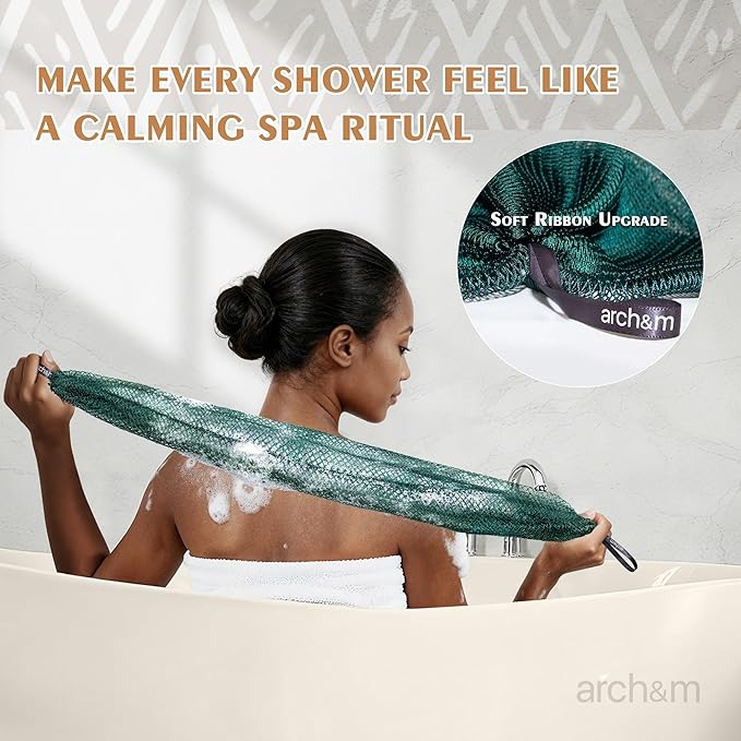 African Exfoliating Net Sponge Afroscrub - Authentic African Net Sponge with Knots Exfoliating Wash Cloths for Body Scrubber Back Scrub Exfoliator for Shower Bath Accessories Lavender by ARCH&M