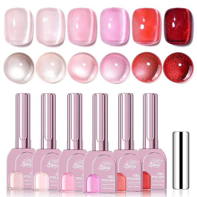 Cat Eye Gel Nail Polish Set, 6 Colors 12ML Fall Winter Glitter Magnetic Nail Polish Gel with Magnet, Soak Off UV LED for Home Salon Manicure Gift for Women
