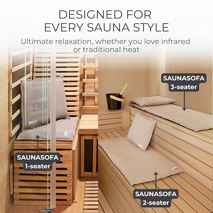 SAUNASOFA™ Sauna Mat & Pillow Set – 3 Person Sauna seat Cushion with Pillow – Heat-Resistant Sauna kit for Infrared or Finnish saunas in Grey