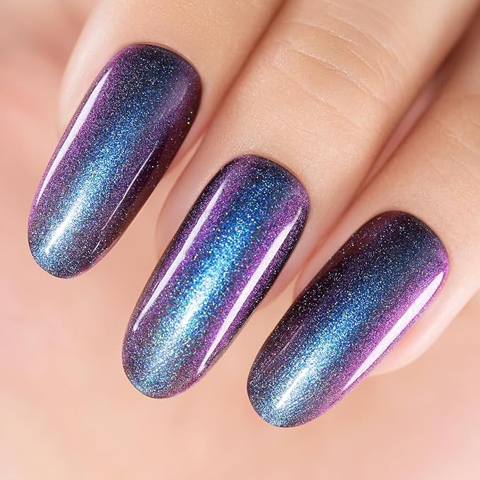 RARJSM Chameleon Gel Nail Polish Dark Blue to Purple Multichrome Color Changing Holographic Glitter Gel Polish Curing Requires Sparkle Shimmer Nail Gel Varnish Soak Off DIY at Home Salon 15ml