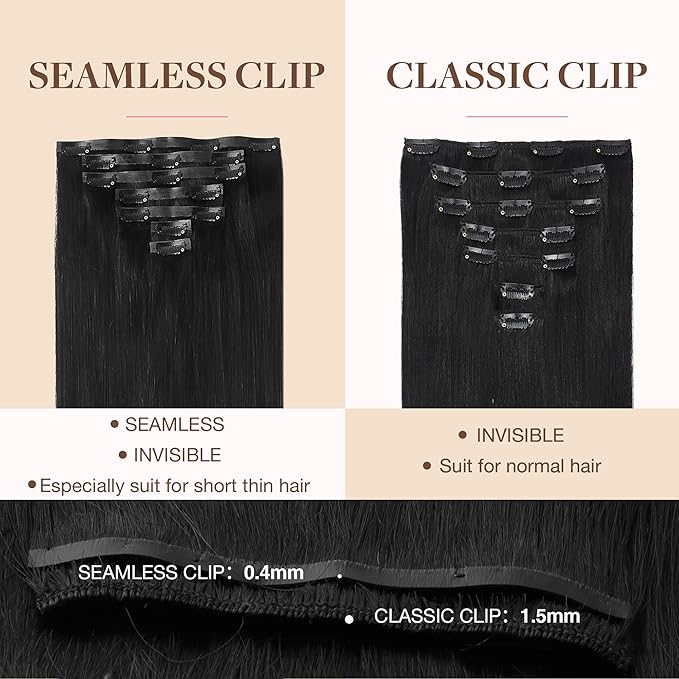 GOO GOO Clip in Hair Extensions Real Human Hair, Remy Human Hair Extensions Clip ins for Women, Natural Human Hair, 16inch 110g 7Pcs, 1B Natural black