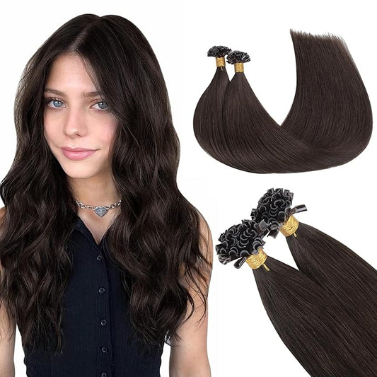 GOO GOO U Tip Hair Extensions, Real Human Hair, 20inch 50g 50S, Hot Fusion, Invisible Remy, 2A Light Brown