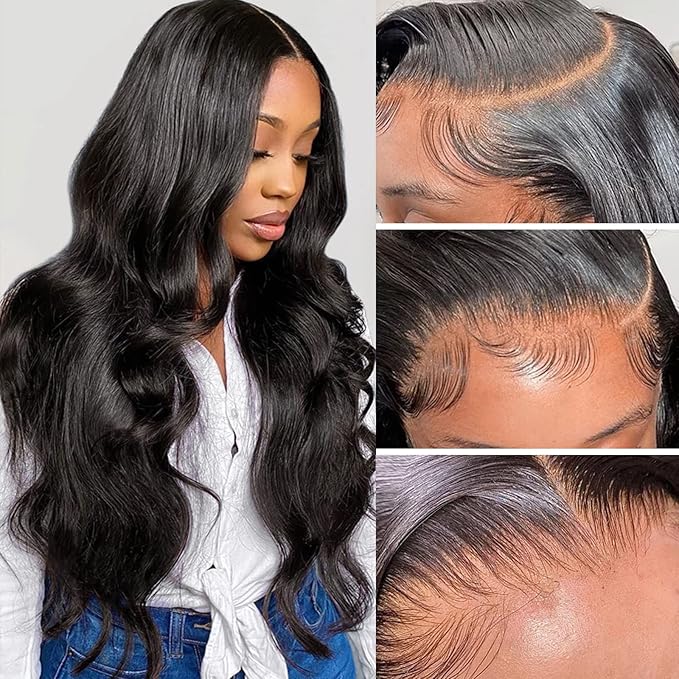 Aicrelery 13x6 Lace Front Wigs Human Hair for Women Body Wave 13x6 HD Lace Frontal Wigs 180 Density Brazilian Glueless Pre Plucked with Baby Hair Natural Black Color 18 Inch