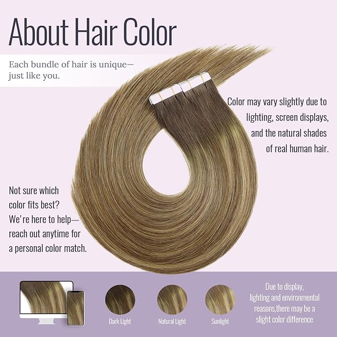 Fshine Tape In Hair Extensions Real Human Hair Balayage Medium Brown with Platinum Blonde Tape In Extensions Human Hair 22 Inch Glue on Extensions 50g 20Pcs 100% Remy Human Hair