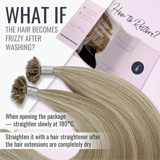 Fshine U Tip Remy Human Hair Extensions Color 16 Highlighted 22 Blonde 16 inch Pre Bonded Keratin Bondings for Extensions Hot Fusion Nail Tip 50g/50s