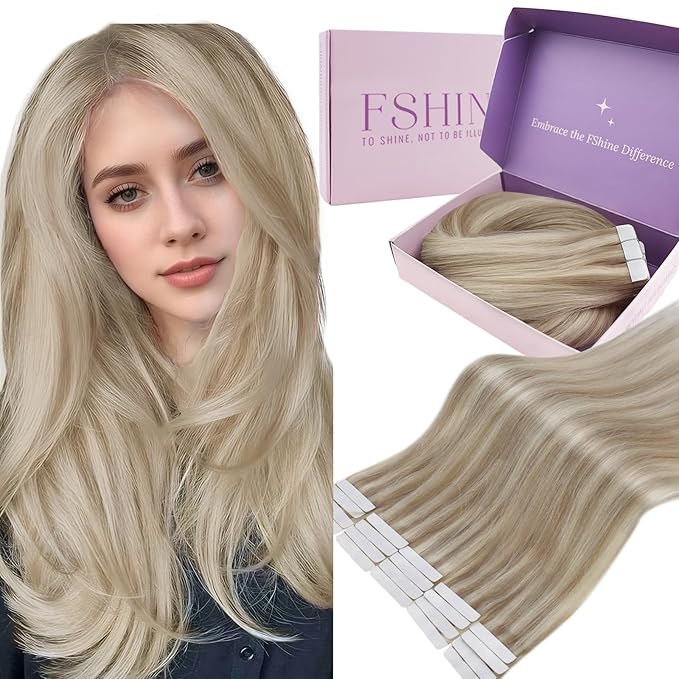 Fshine Tape in Human Hair Blonde Balayage Tape in Hair Extensions Dark Brown to Chestnut Brown Extensions Straight Natural 50 g 20 Inch 20 pcs, Suitable for Wedding, Bridal & Bridesmaids Looks