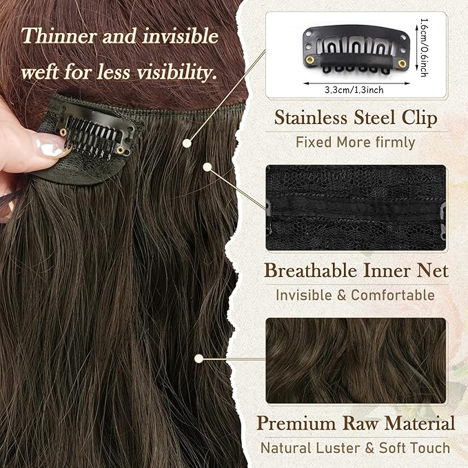 BARSDAR Wavy Clip in Hair Extensions - 12 Inch Brown Clip in Hair Extesnsions for Women - 6PCs Full Head Thick Soft Synthetic Clip ins Hairpieces Daily Party Halloween - Brown