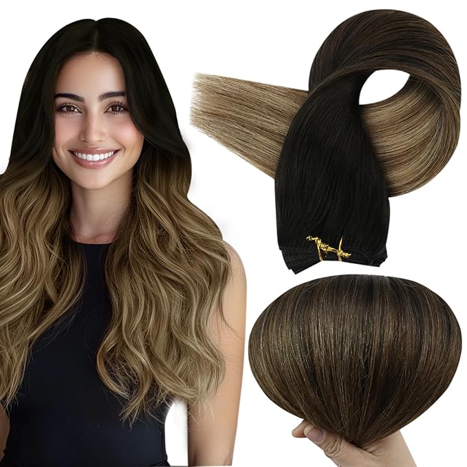 Full Shine Weft Hair Extensions Human Hair Sew In Hair Extensions Real Hair Balayage Human Hair Sew In Extensions Color Black To Dark Brown Mix Brown Weft Human Hair 100G 14 Inch