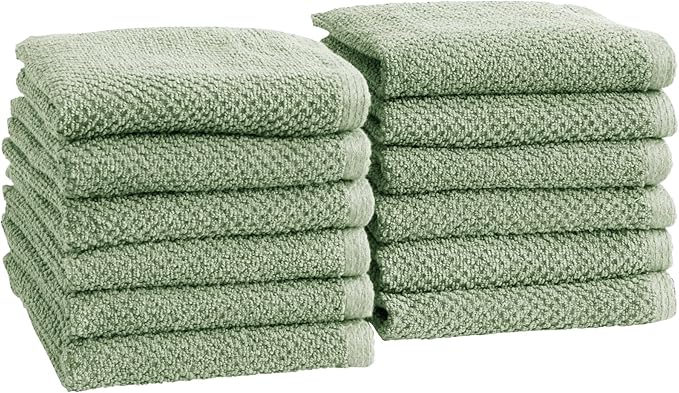 Great Bay Home 100% Cotton 12-Pack 13x13 Wash Cloth - Absorbent, Quick-Drying, Durable Face Towels for Bathroom Decor - Low-Twist, Two-Ply Fibers (Eucalyptus)