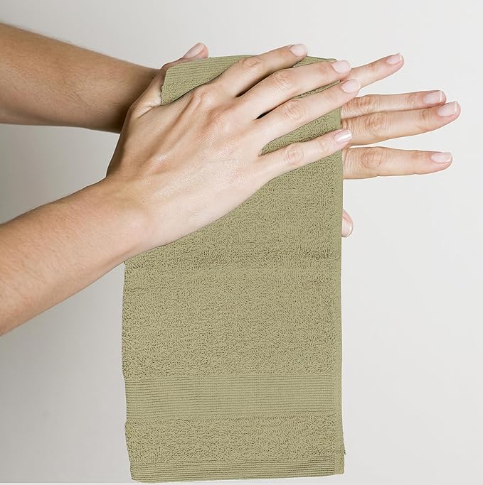 Premium Wash Cloths Pack of 12 (13" x 13") 100% Ring Spun Cotton | Luxury Washcloths | Ultra Soft Face Towels | Highly Absorbent Wash Cloths for face (Sage Green)