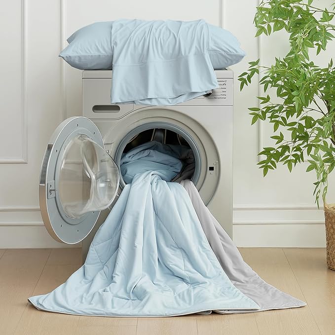 Cozy Bliss Cooling Comforter Queen Size, Cooling Blankets for Hot Sleepers and Night Sweats, Gray Blue Summer Comforter for Queen Size Bed, Breathable Soft Lightweight Silk Smooth